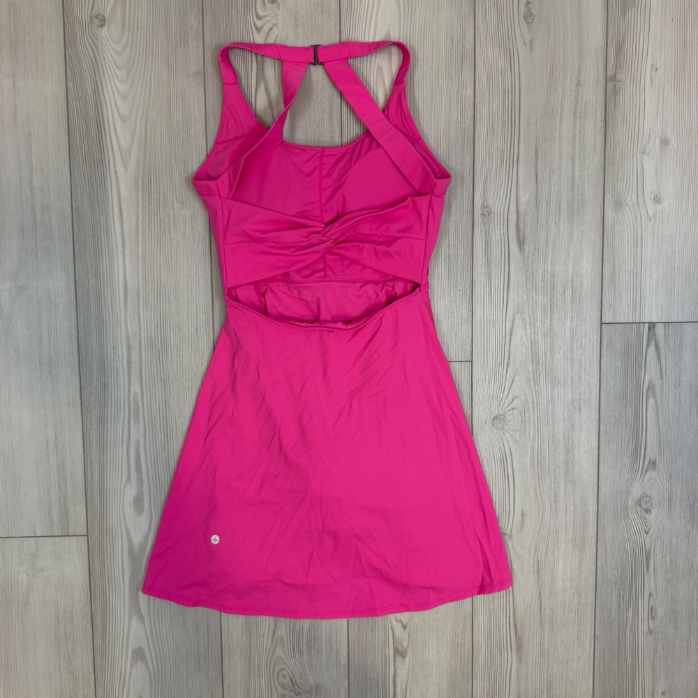 Halara Pink Activity Dress Built In Bra Shorts Twist Back Cutout Small Long